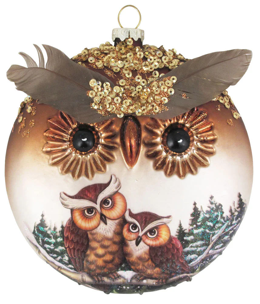 Owl Disc Blown Glass Ornament