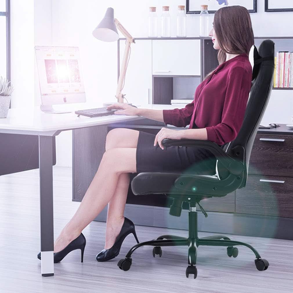 PC Gaming Chair White With Lumbar Support And Flip Up Arms