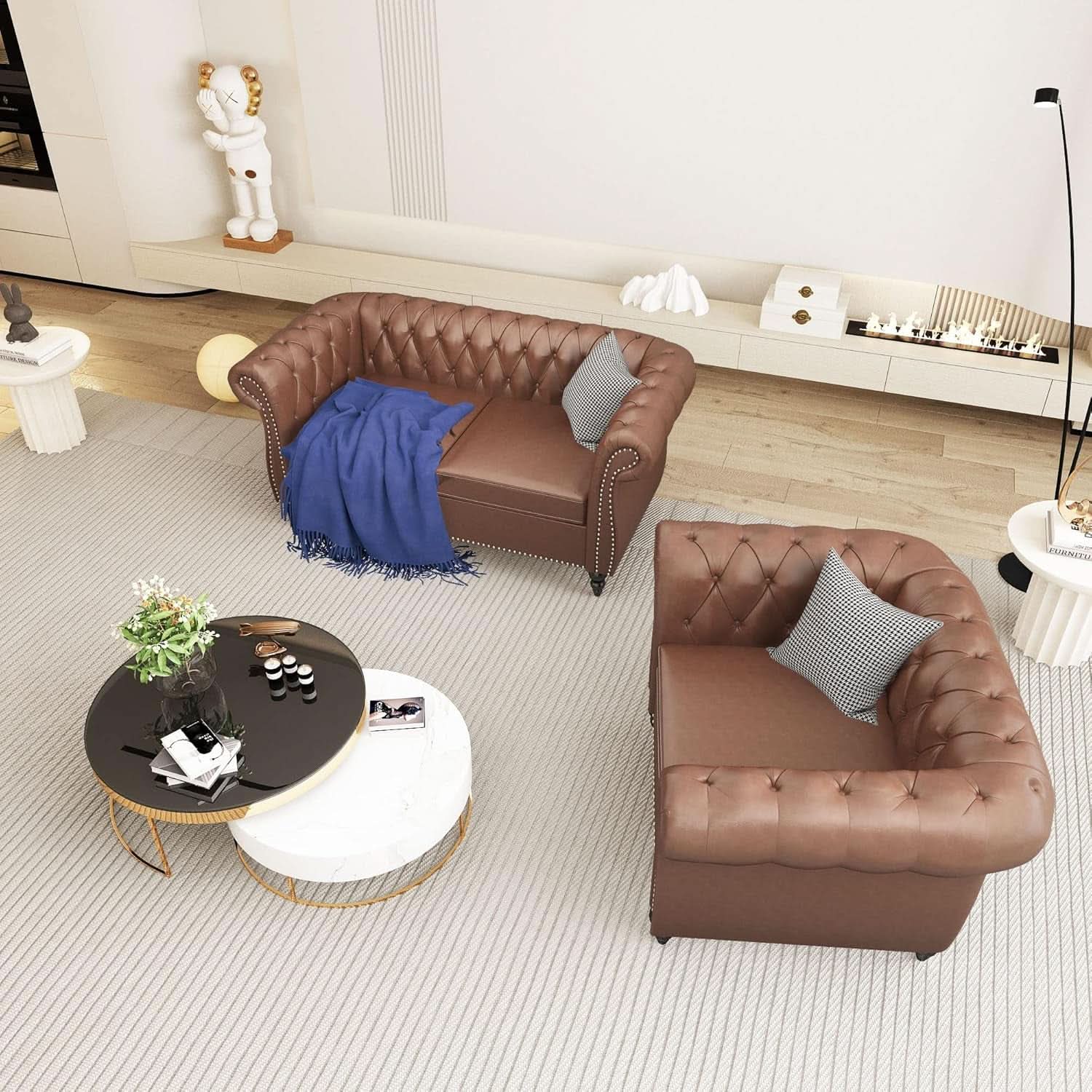 PU Brown Leather Modular Sectional Sofa Tufted Cushions