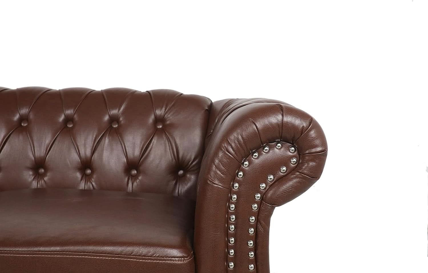 PU Brown Leather Modular Sectional Sofa Tufted Cushions