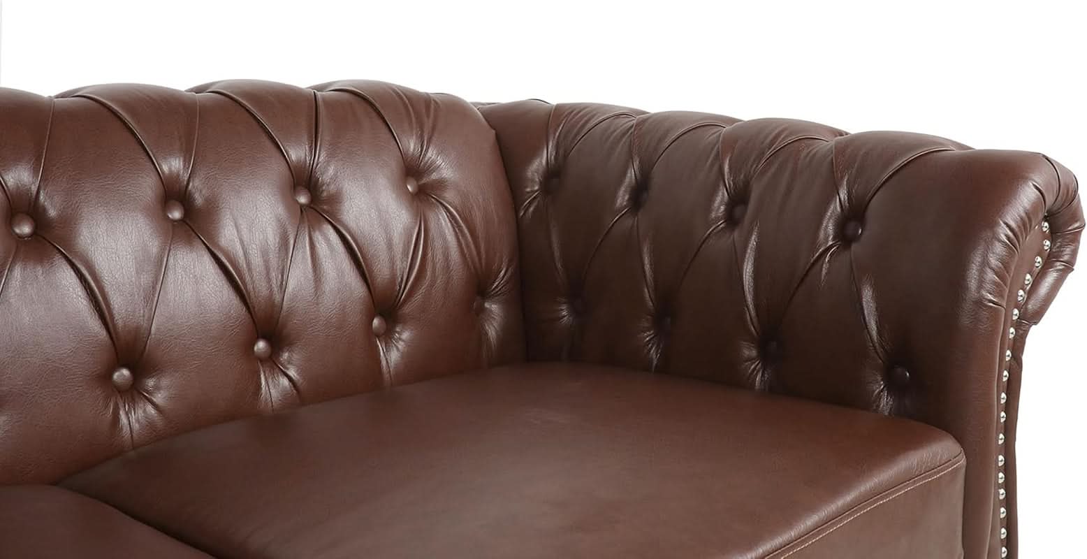 PU Brown Leather Modular Sectional Sofa Tufted Cushions