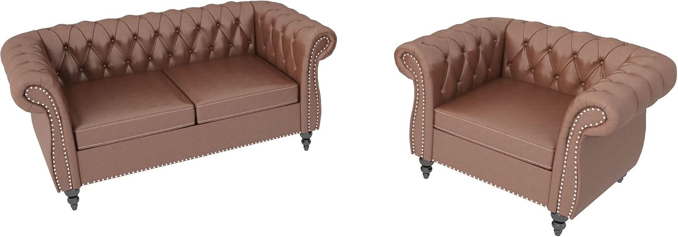 PU Brown Leather Modular Sectional Sofa Tufted Cushions