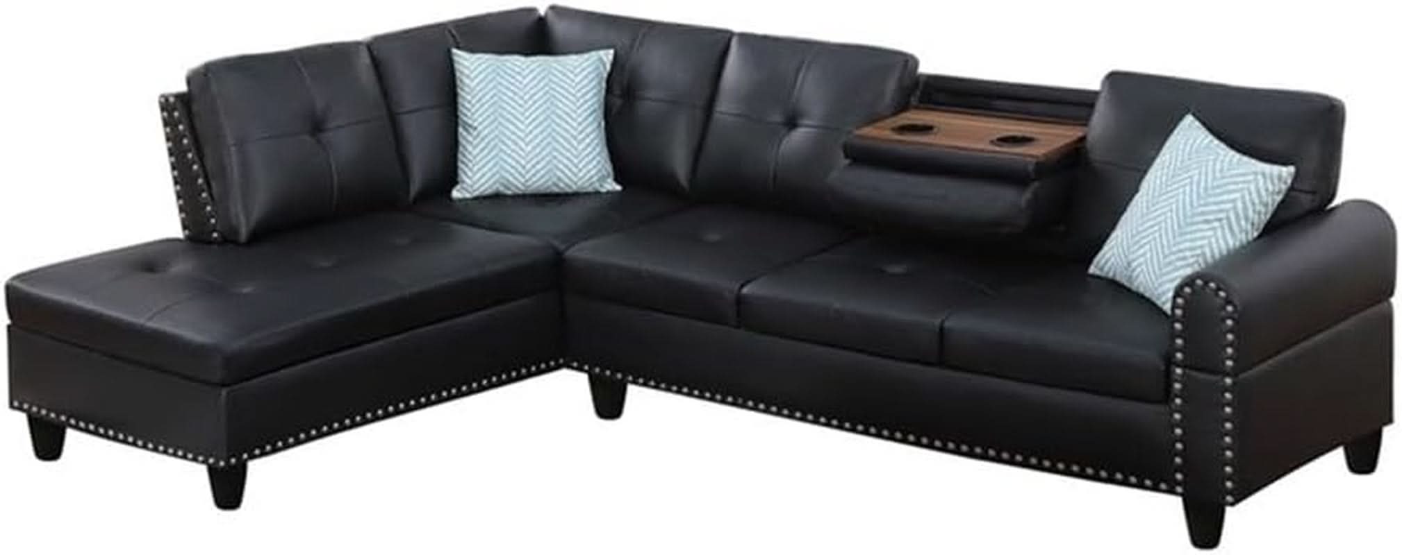 PU Faux Leather Sectional Sofa With Lift Top Storage Black