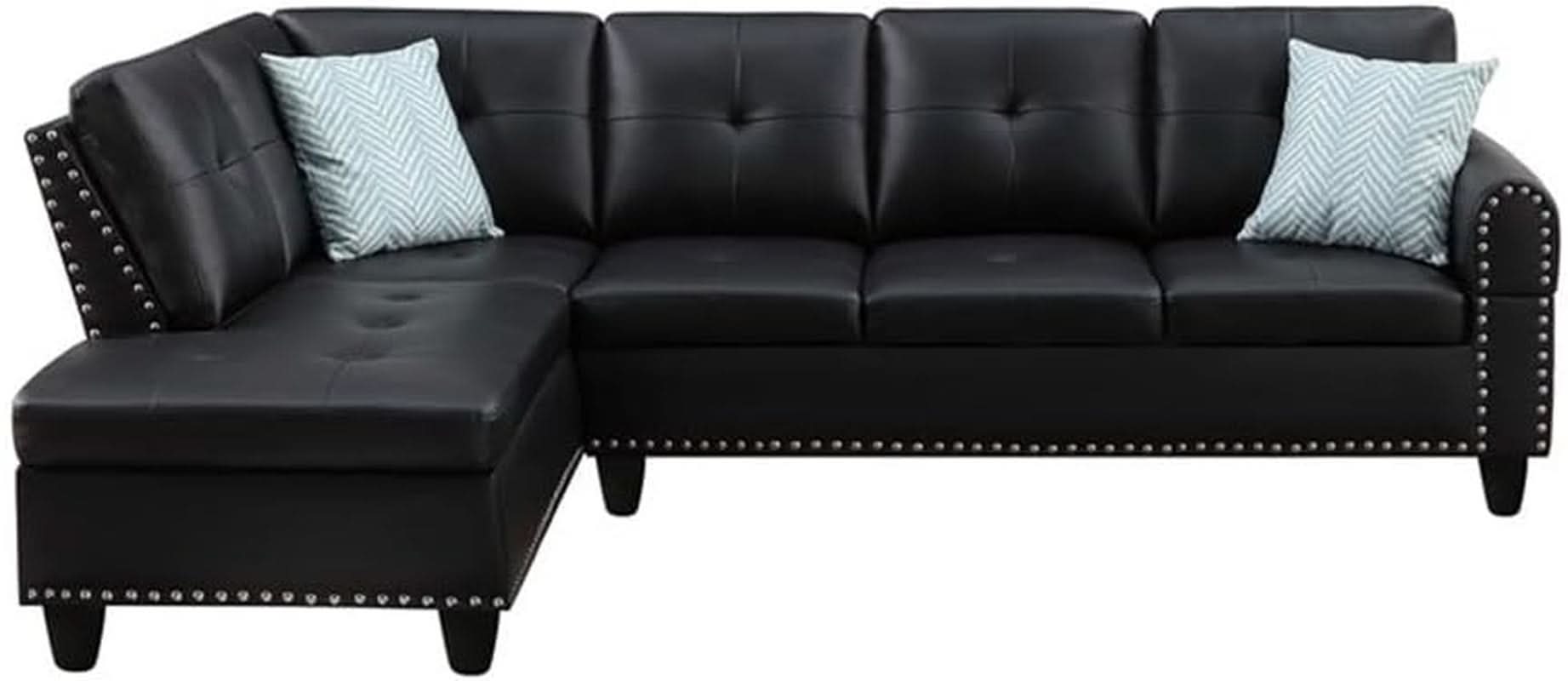 PU Faux Leather Sectional Sofa With Lift Top Storage Black