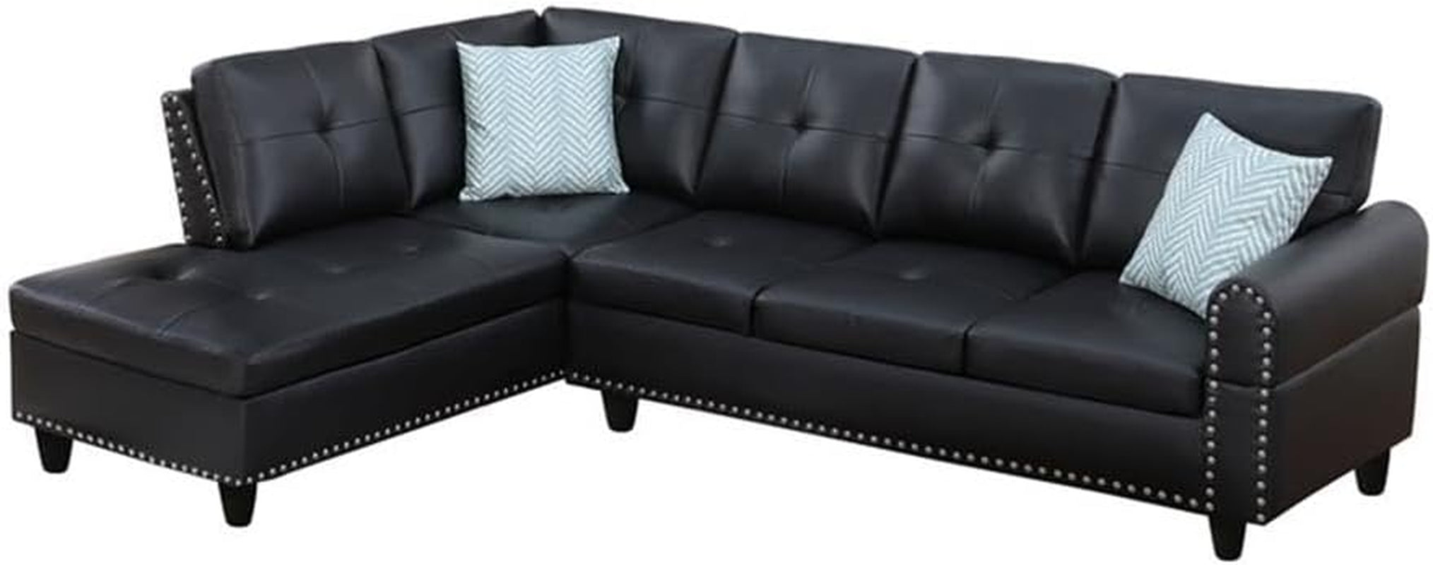 PU Faux Leather Sectional Sofa With Lift Top Storage Black