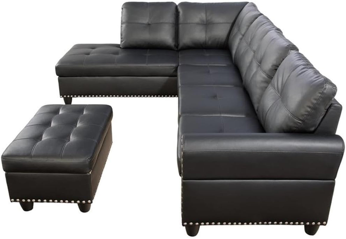 PU Faux Leather Sectional Sofa With Lift Top Storage Black