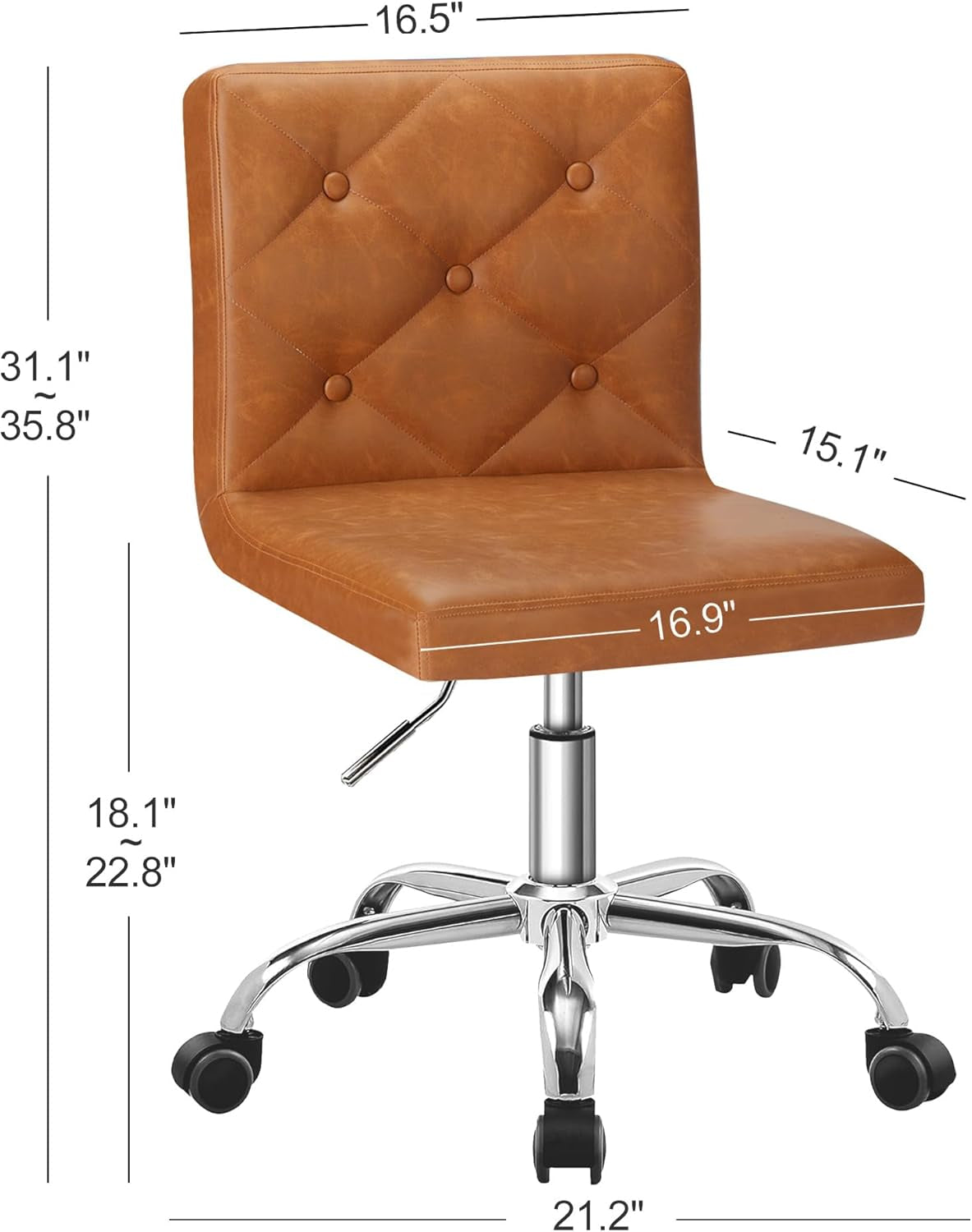 PU Leather Armless Desk Chair With Adjustable Height