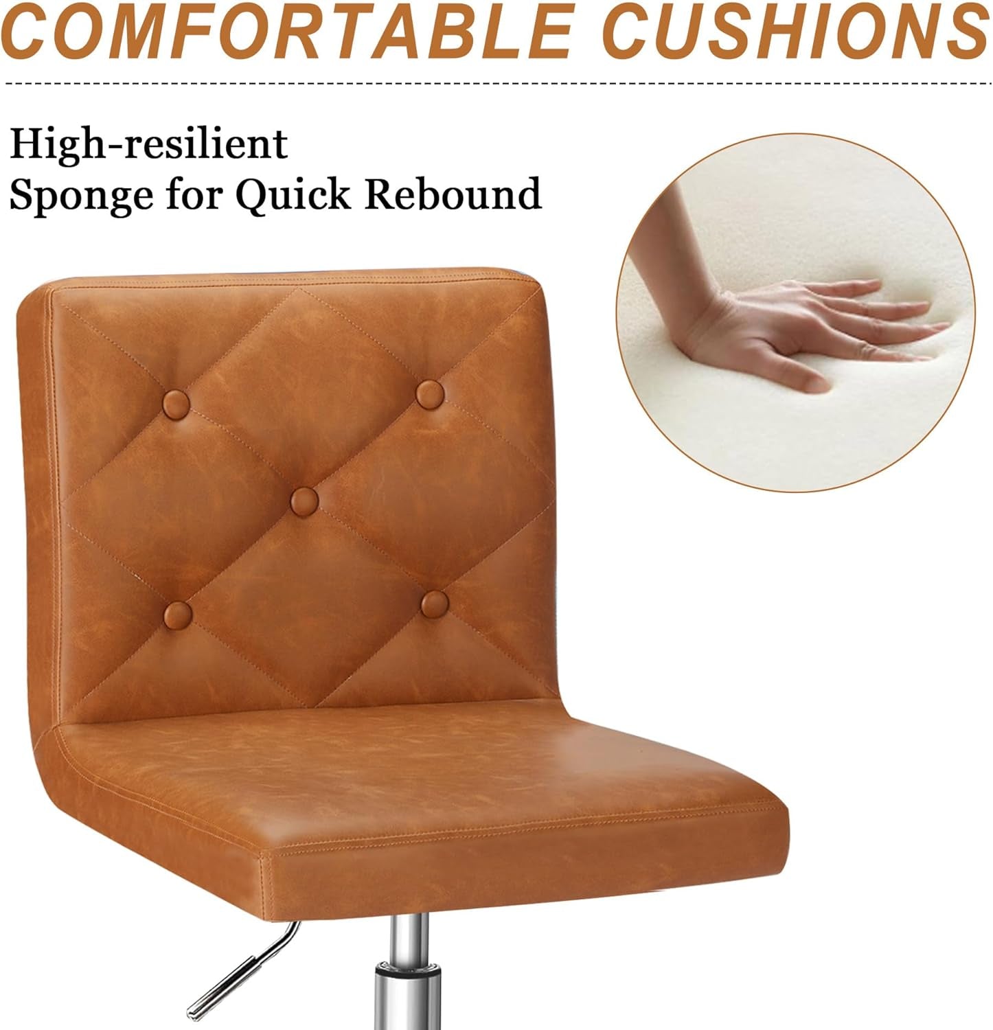 PU Leather Armless Desk Chair With Adjustable Height