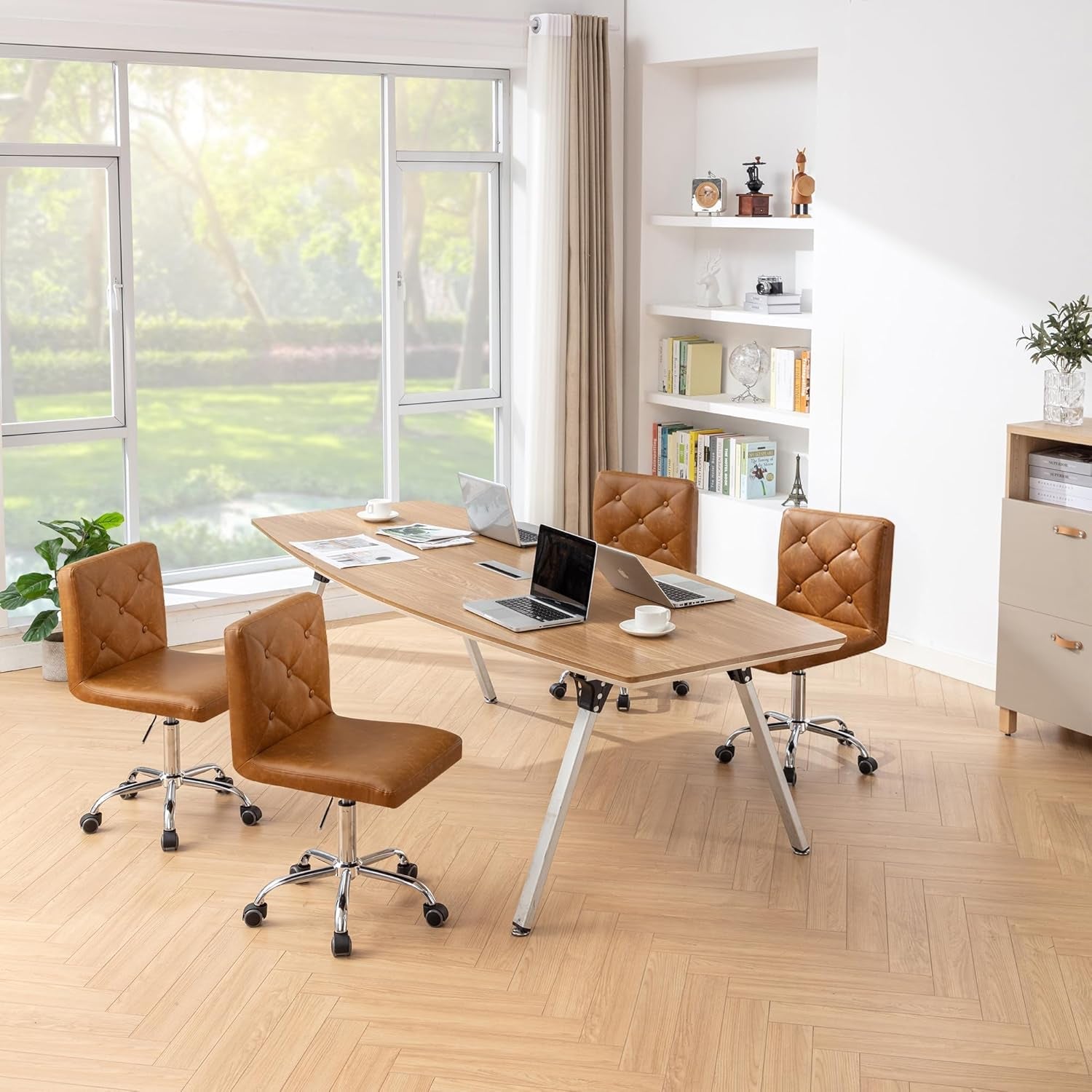 PU Leather Armless Desk Chair With Adjustable Height