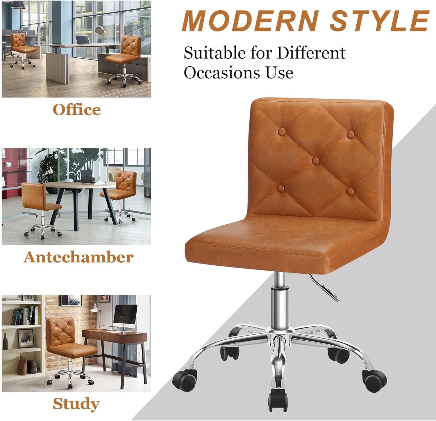 PU Leather Armless Desk Chair With Adjustable Height