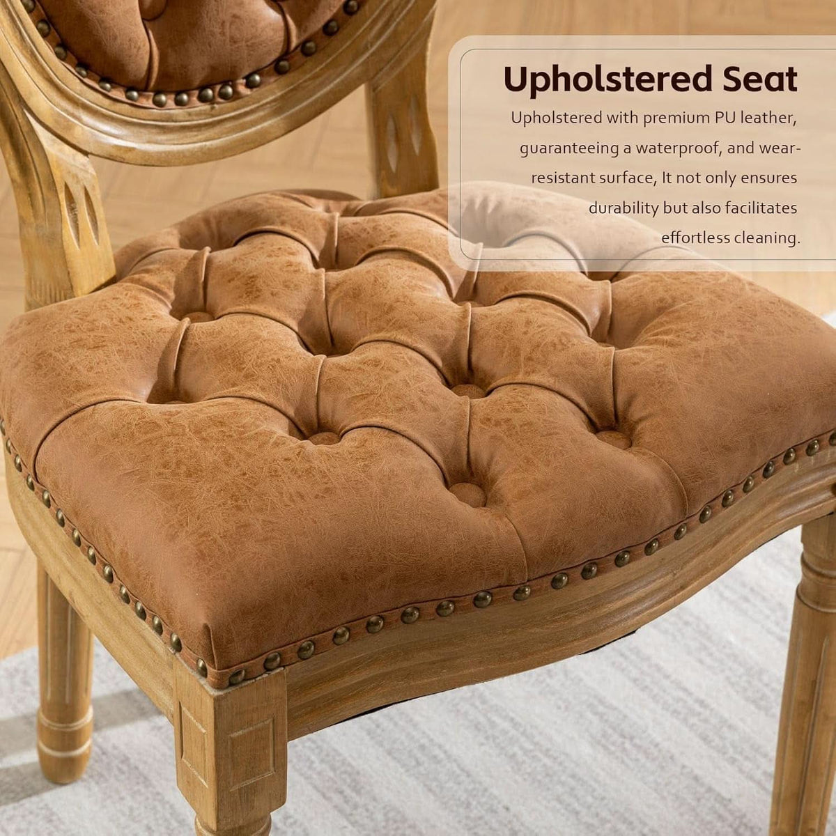 PU Leather Dining Chairs Set of 6 Orange Round Back with Nailhead Trim