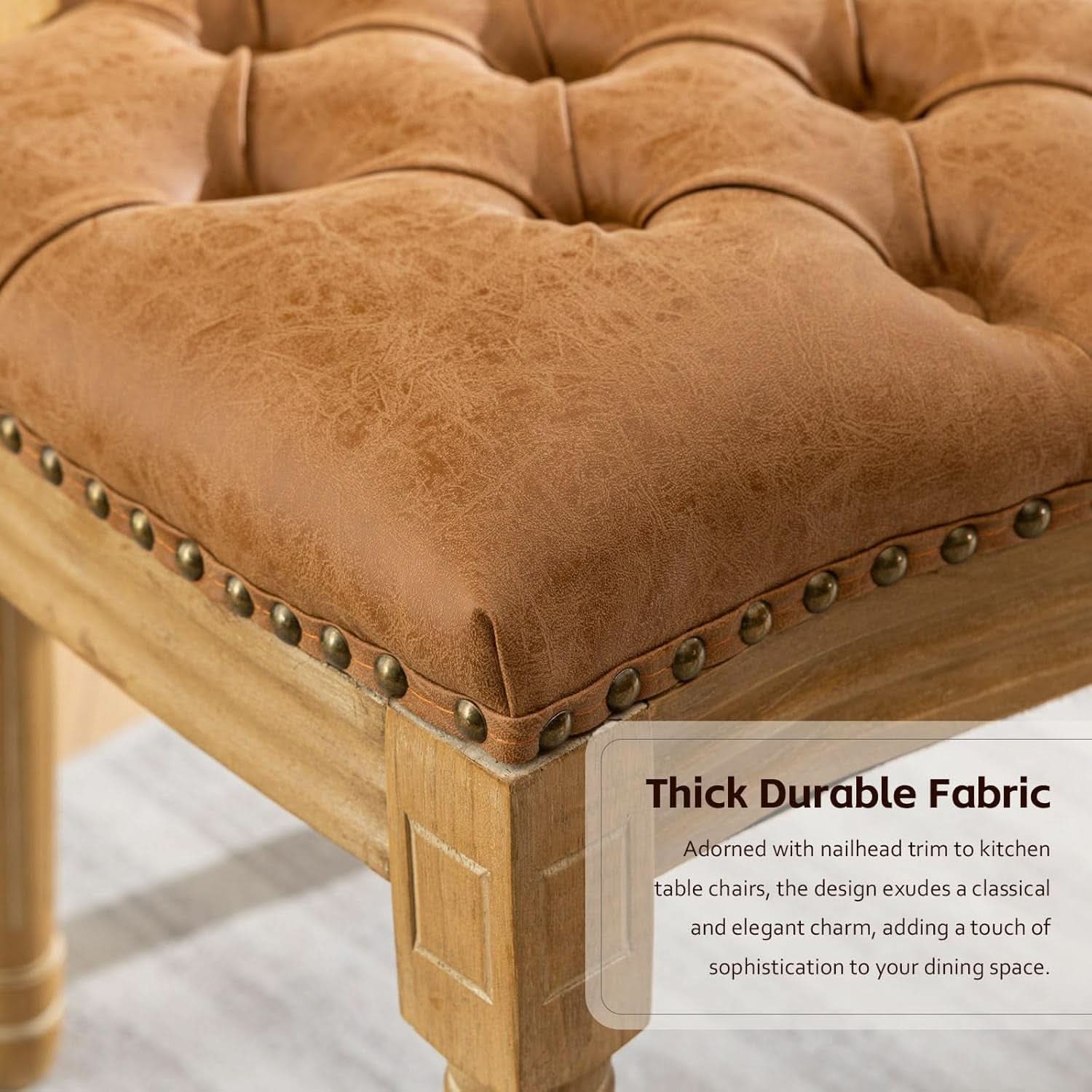 PU Leather Dining Chairs Set of 6 Orange Round Back with Nailhead Trim