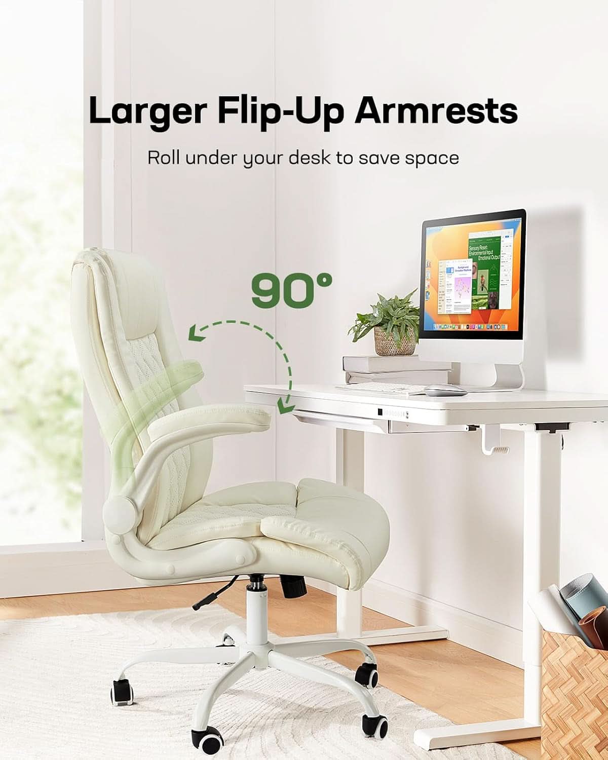 PU Leather Executive Office Chair With Flip Up Armrests