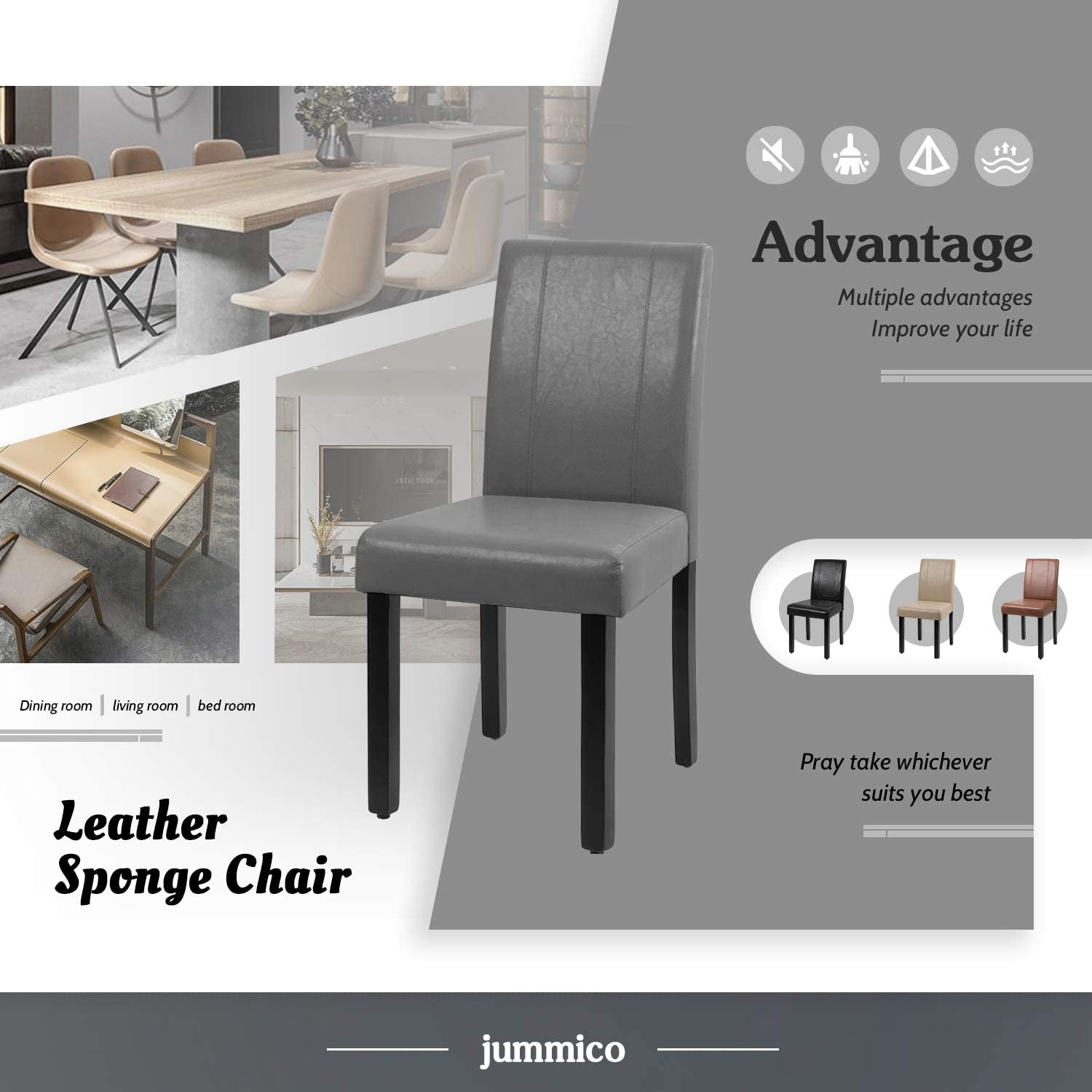 PU Leather Kitchen Chairs Set Of 4 Grey Dining Chairs