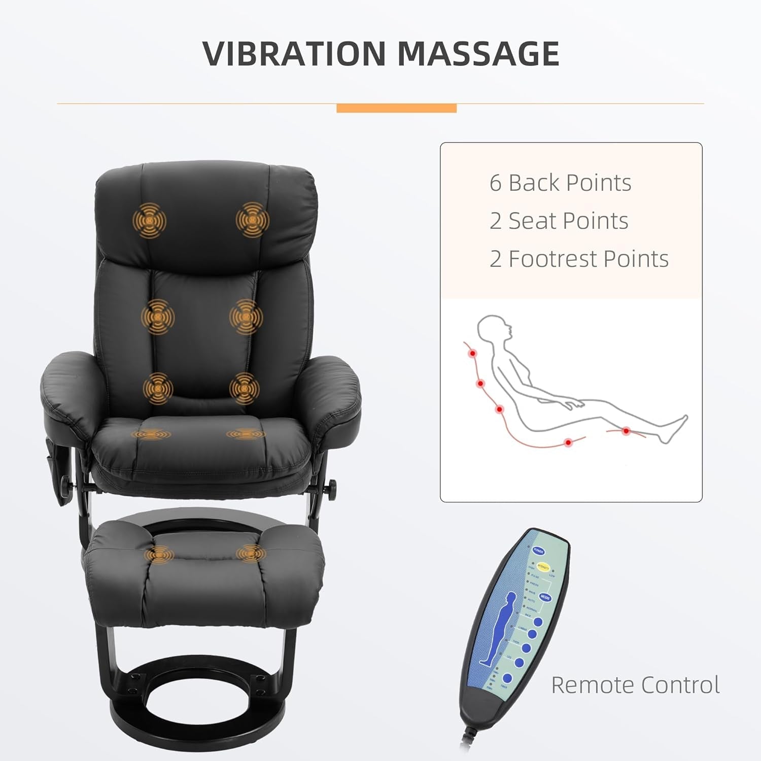 PU Leather Massage Recliner Chair With Ottoman Black Swivel