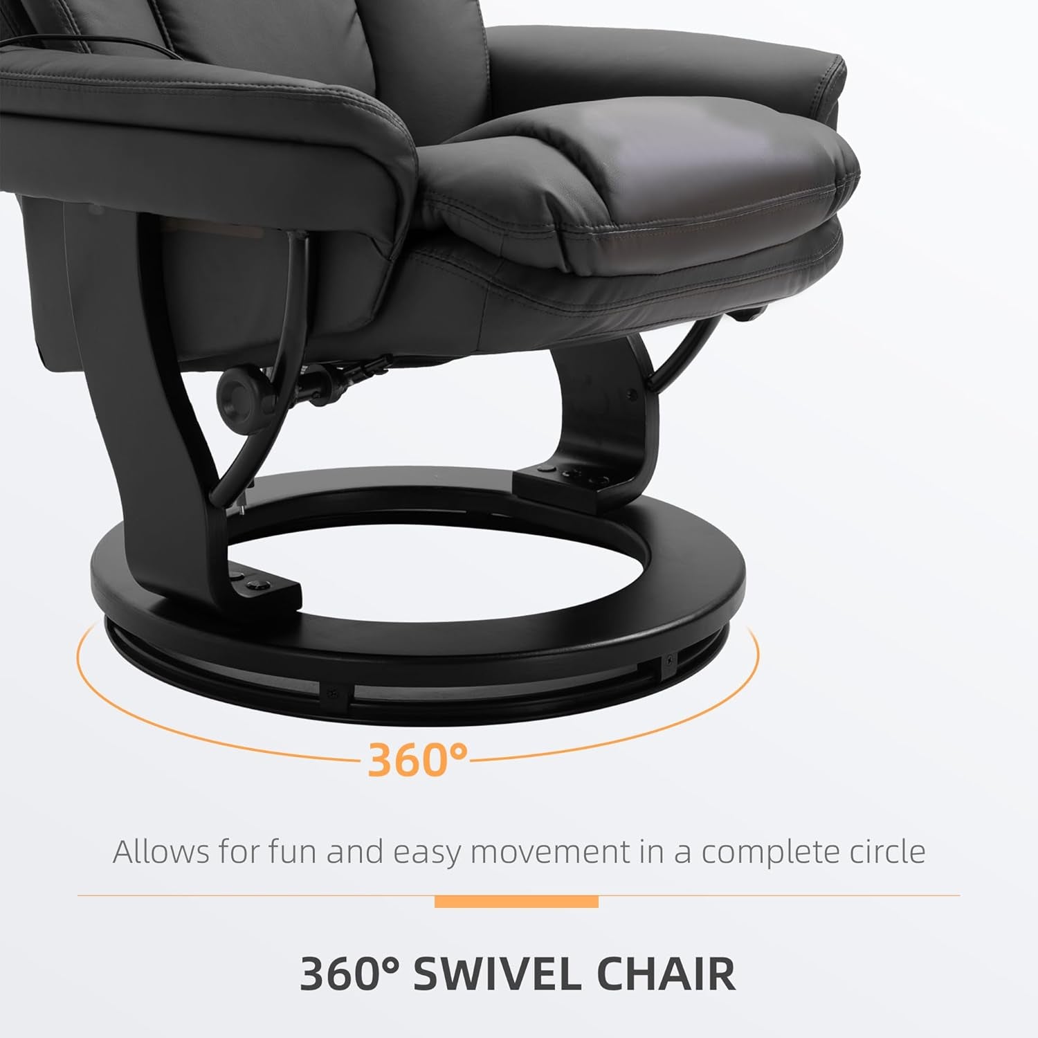 PU Leather Massage Recliner Chair With Ottoman Black Swivel