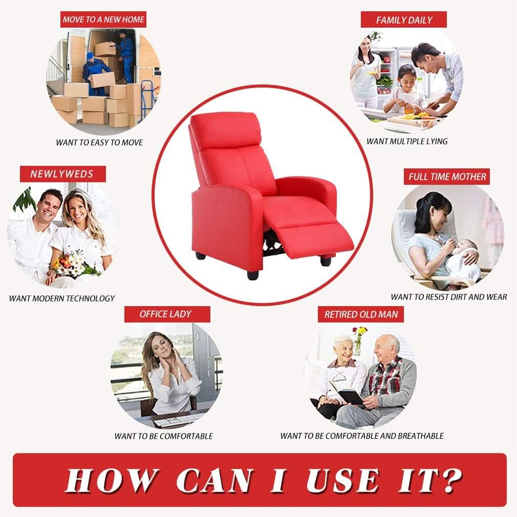 PU Leather Recliner Chair For Living Room With Padded Seat
