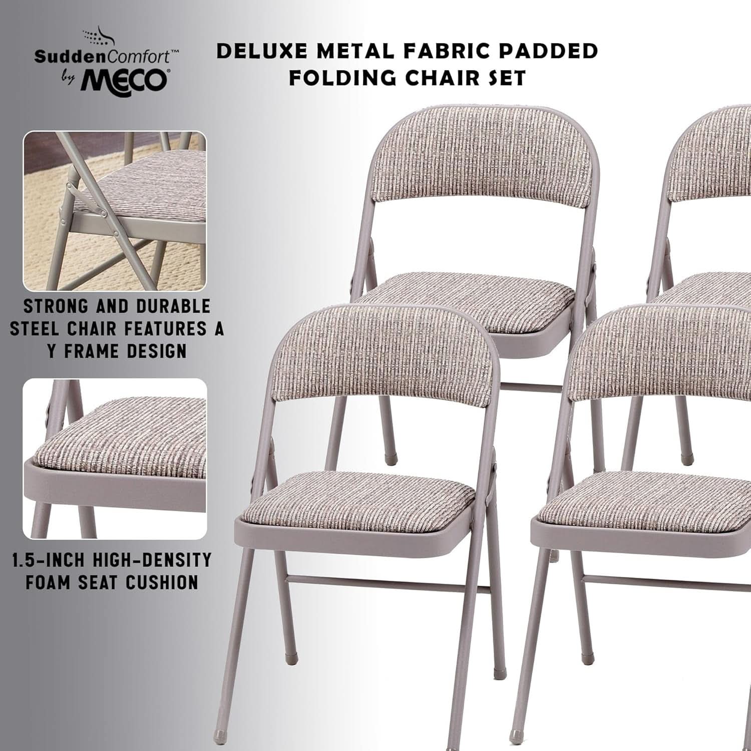 Padded Folding Chairs 4 Pack Fabric Chicory Lace Set