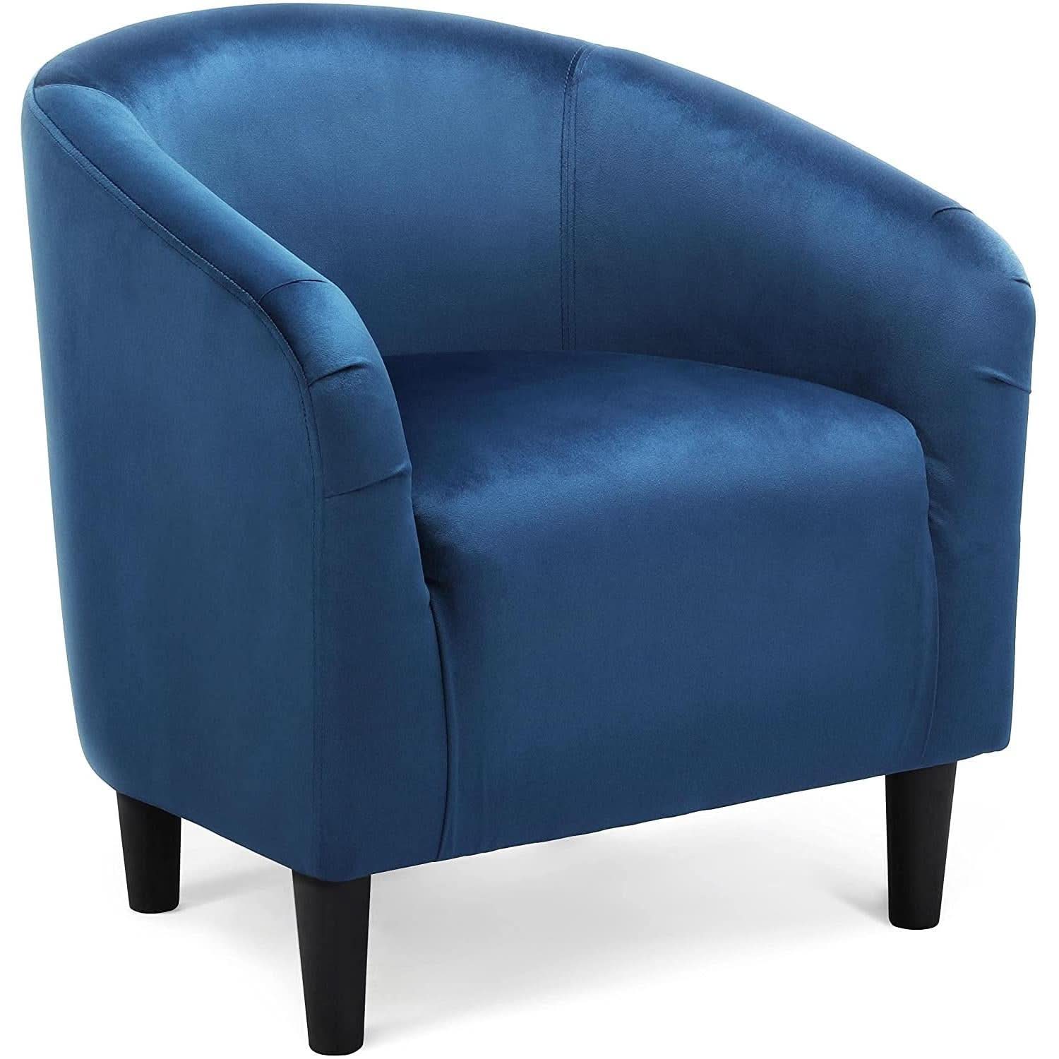 Pagoda Blue Velvet Club Chair With Curved Armrests