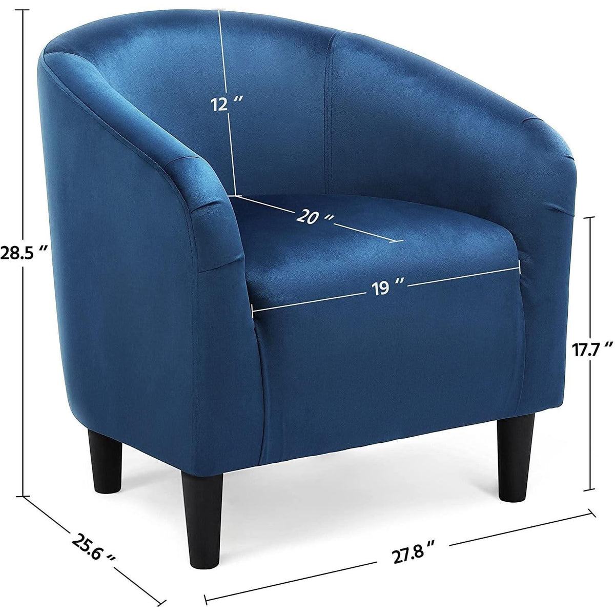 Pagoda Blue Velvet Club Chair With Curved Armrests