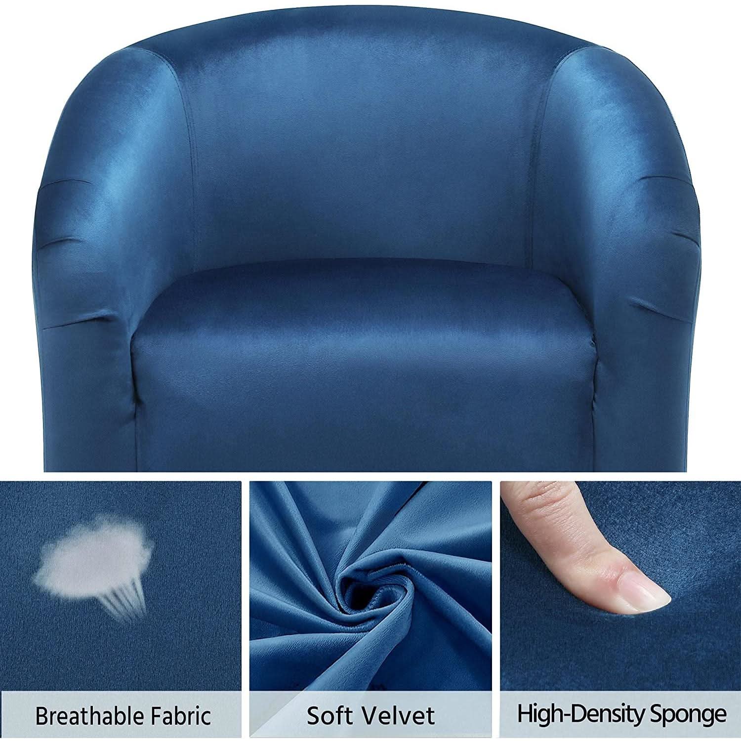 Pagoda Blue Velvet Club Chair With Curved Armrests