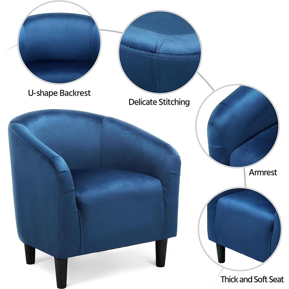 Pagoda Blue Velvet Club Chair With Curved Armrests