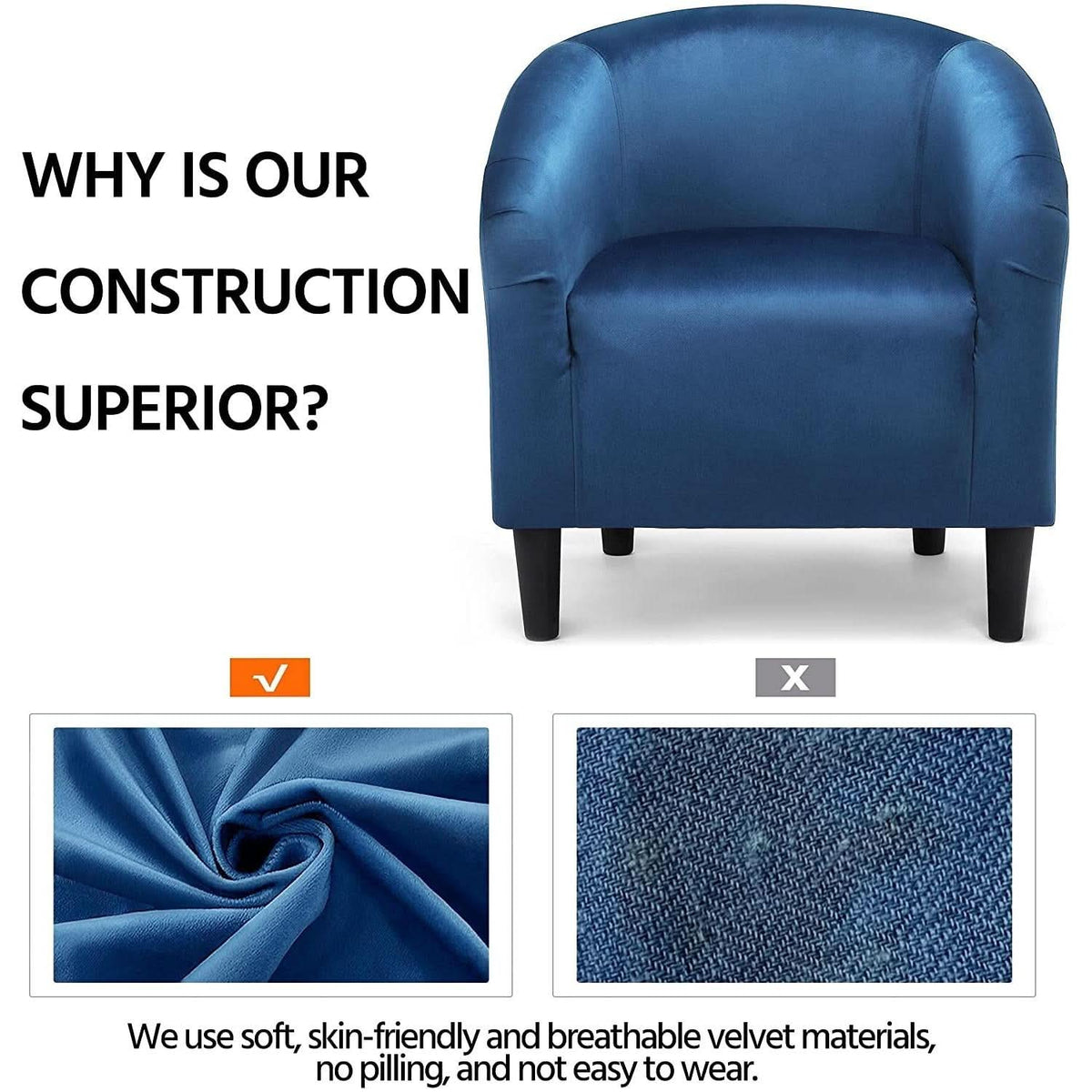 Pagoda Blue Velvet Club Chair With Curved Armrests