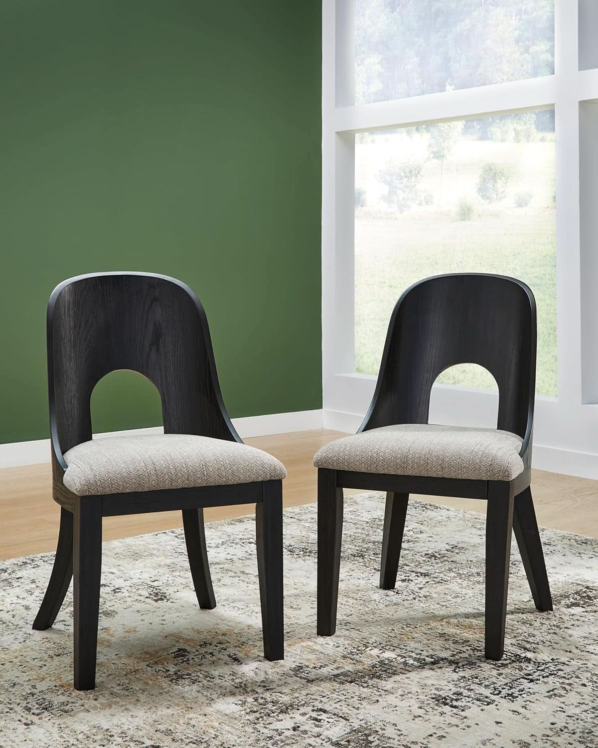 Pair Herringbone Dining Chair Black Gray For Kitchen