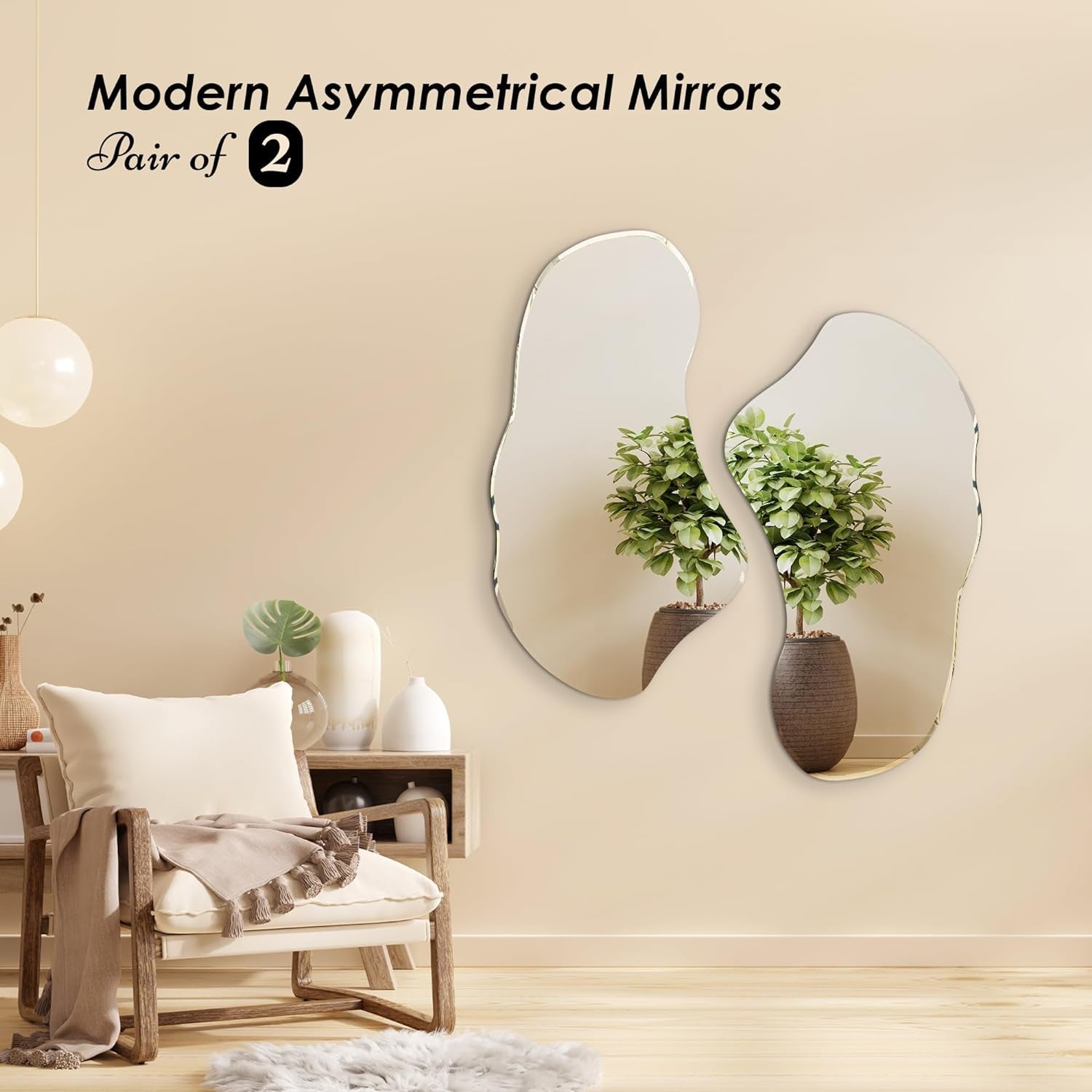 Pair Of Irregular Wall Mirrors 31.5 X 17.5 Inches Modern