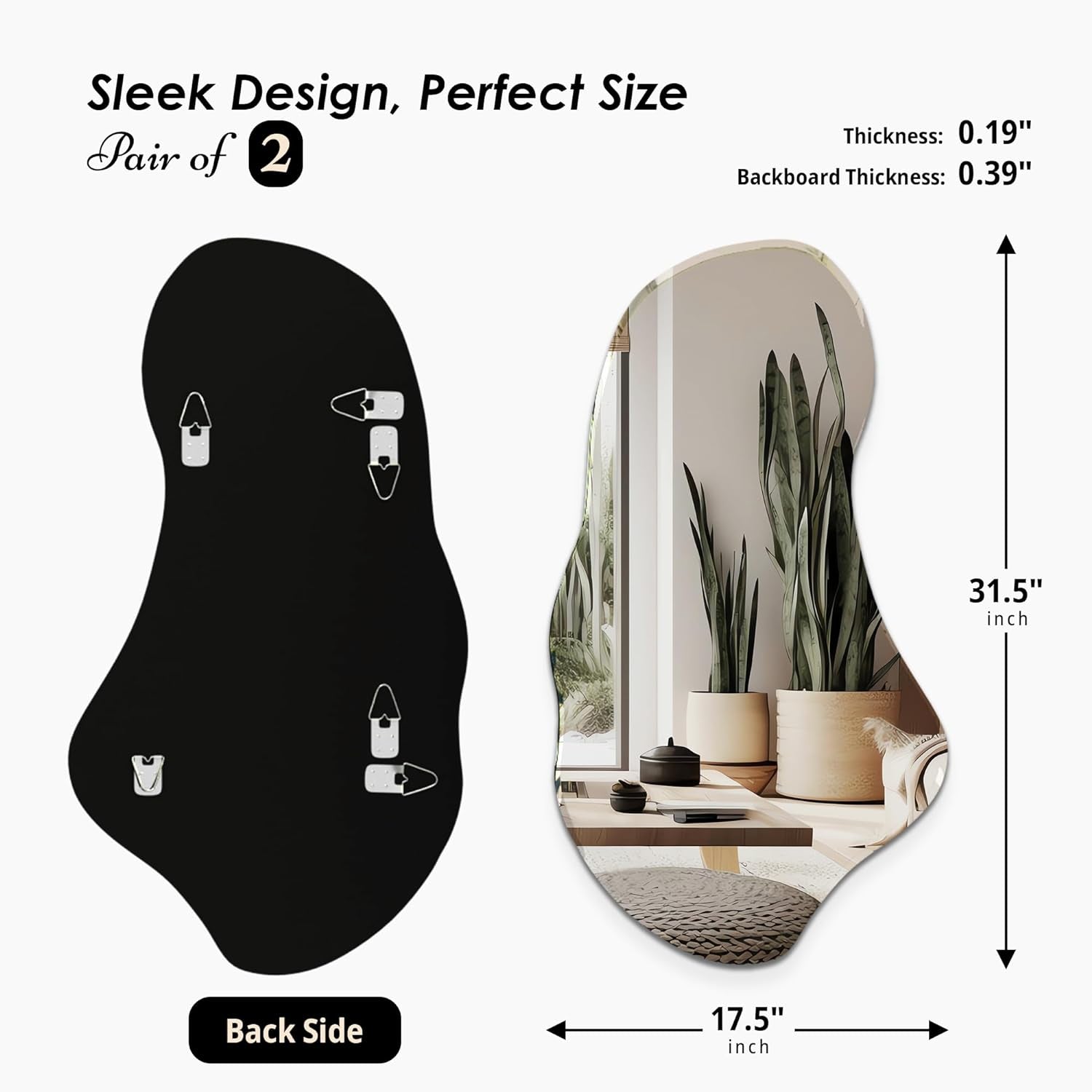 Pair Of Irregular Wall Mirrors 31.5 X 17.5 Inches Modern