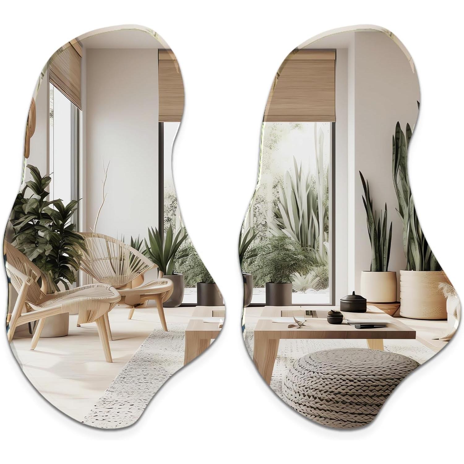 Pair Of Irregular Wall Mirrors 31.5 X 17.5 Inches Modern