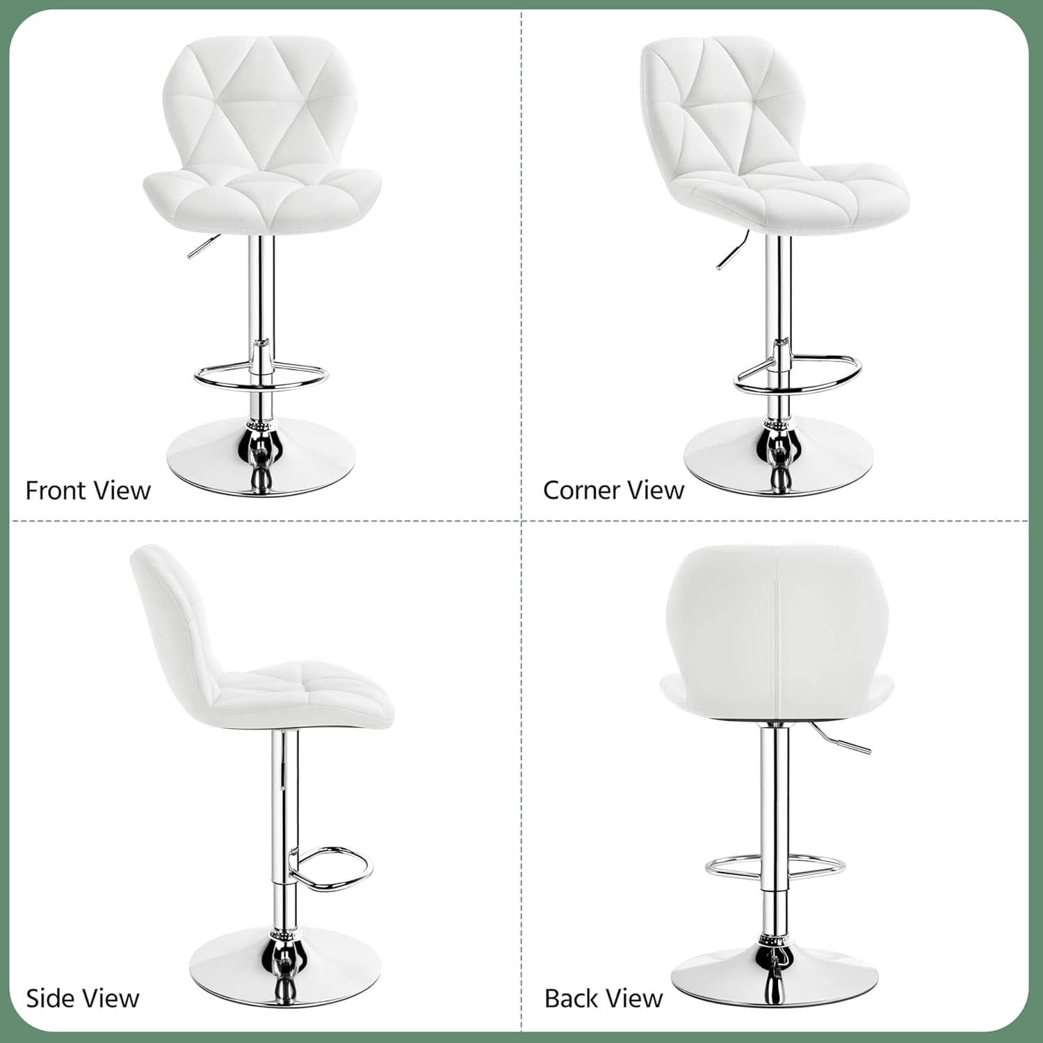Pair Of White PU Leather Height Adjustable Bar Stools