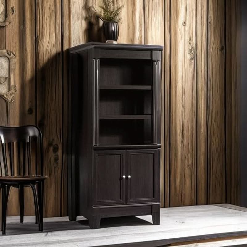 Palladia Library With Doors Bookcase Wind Oak 29 Inch Wide