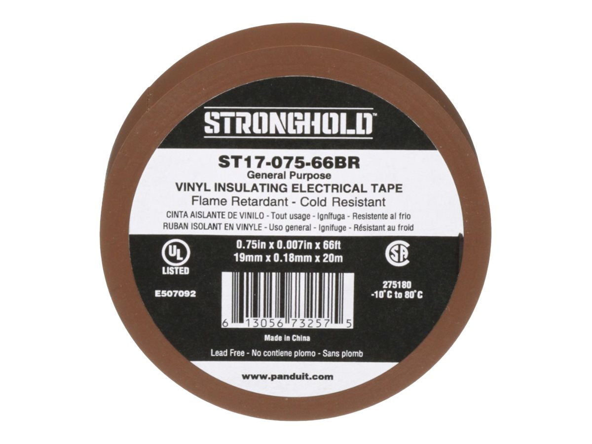 Panduit StrongHold ST17 Series - Electrical insulation tape - 0.75 in x 66 ft - polyvinyl chloride (PVC) - brown ST17-075-66BR