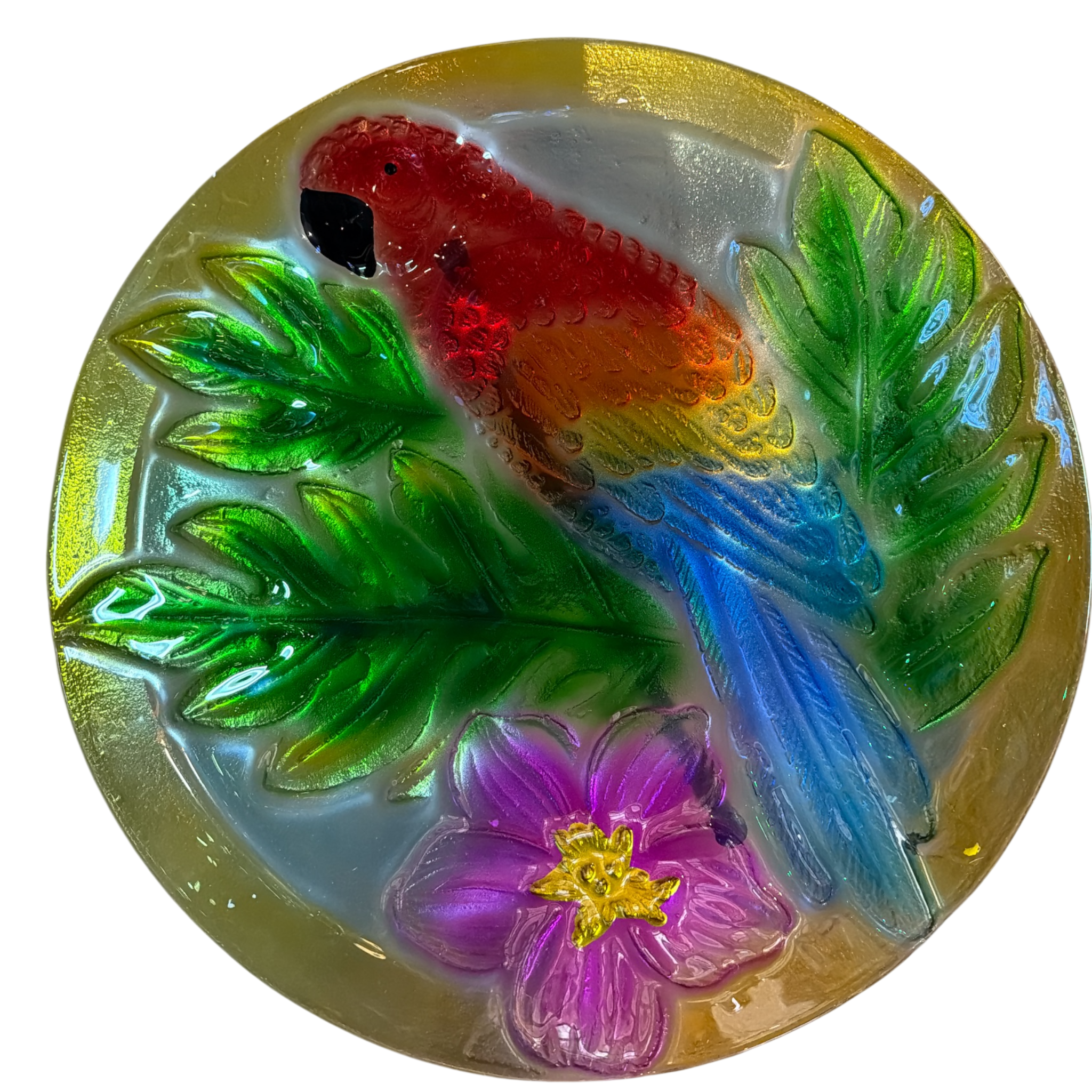 Parrot  Fused Glass Bird Bath