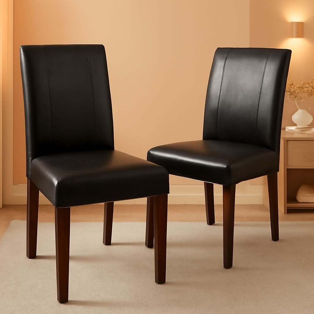 Parson Chair Leatherette Padded Black Urban Set Of 2