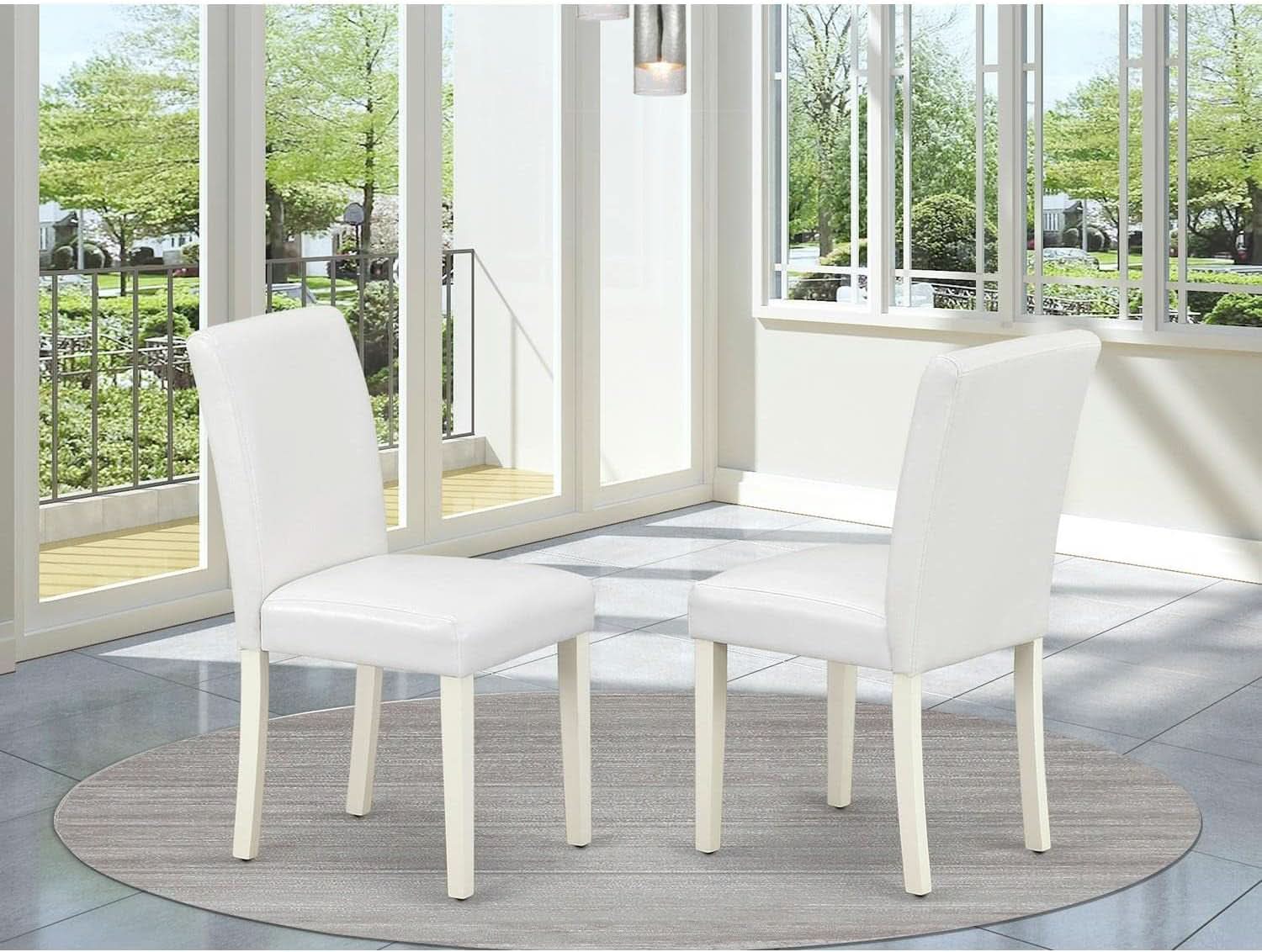 Parson Dining Chairs White Faux Leather Upholstered Pair