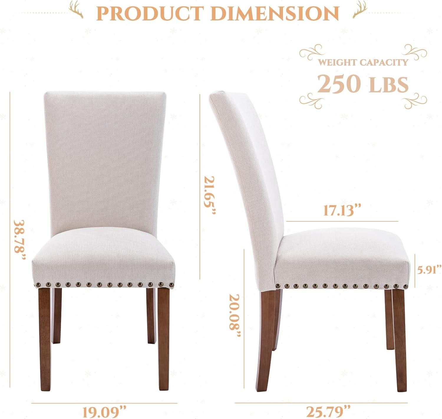 Parsons Dining Chairs Beige Upholstered Nailhead Set of 4
