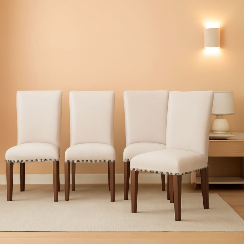 Parsons Dining Chairs Beige Upholstered Nailhead Set of 4