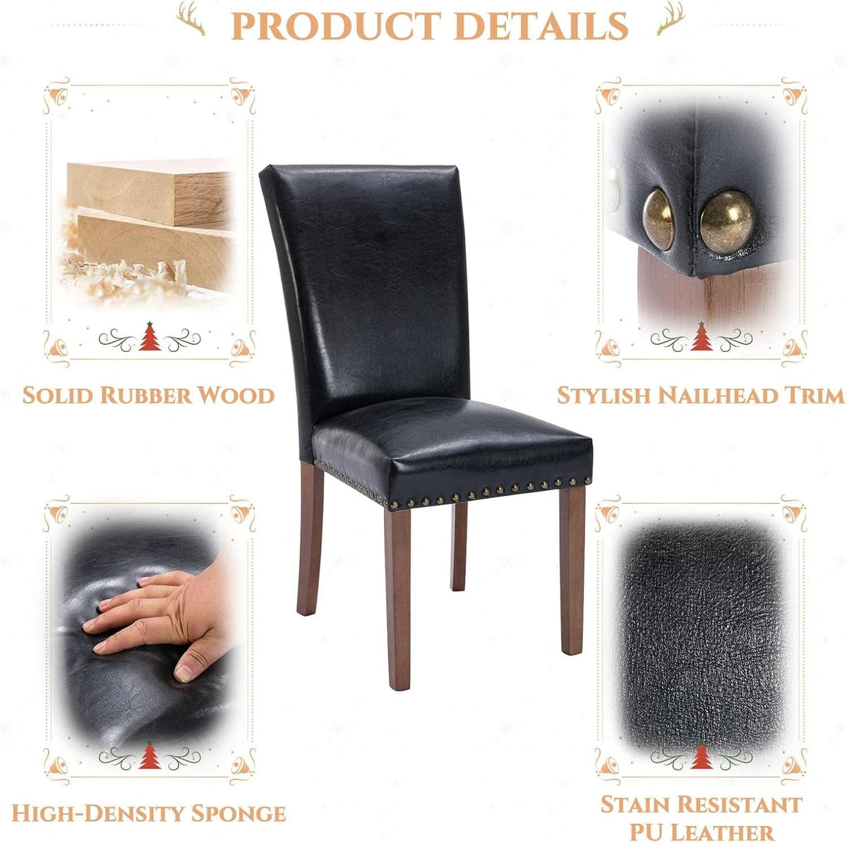 Parsons Dining Chairs Set Of 4 Black Upholstered Nailhead Trim