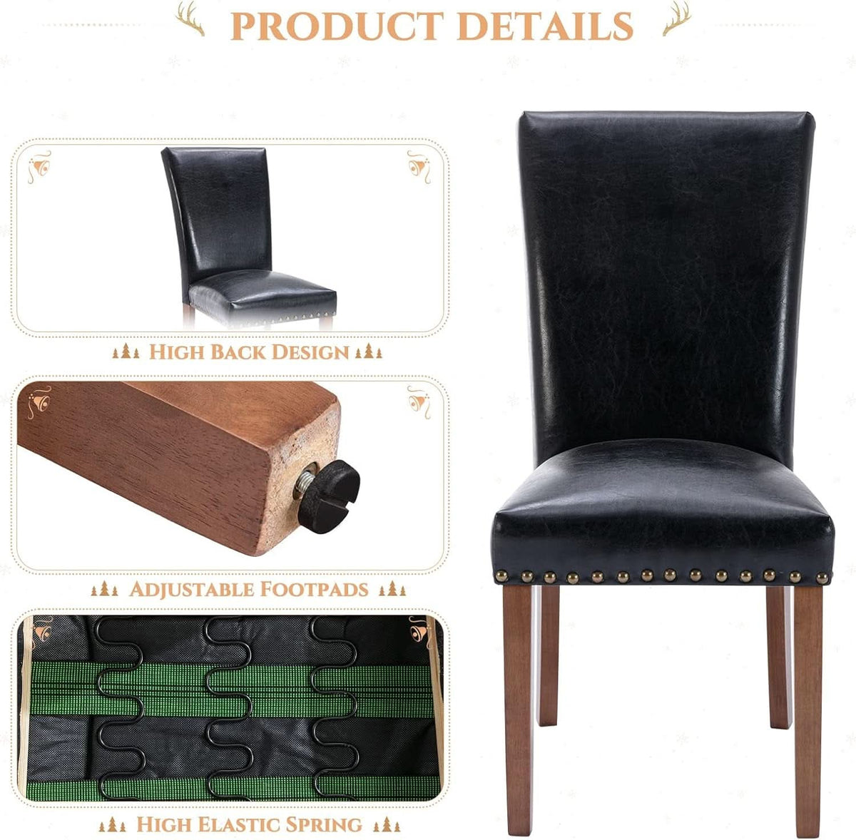 Parsons Dining Chairs Set Of 4 Black Upholstered Nailhead Trim