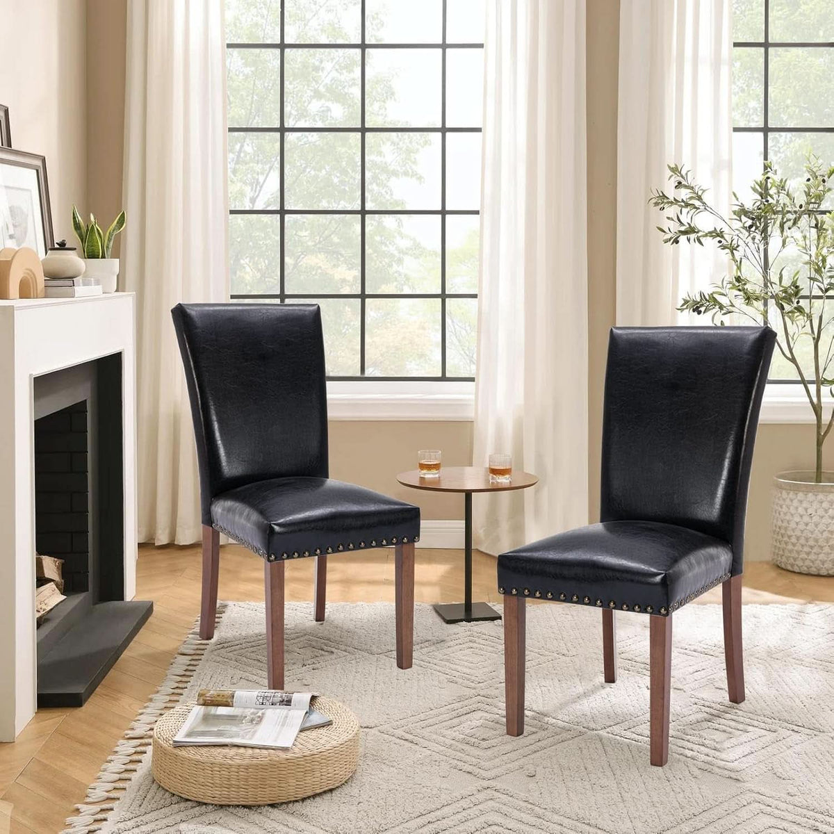 Parsons Dining Chairs Set Of 4 Black Upholstered Nailhead Trim