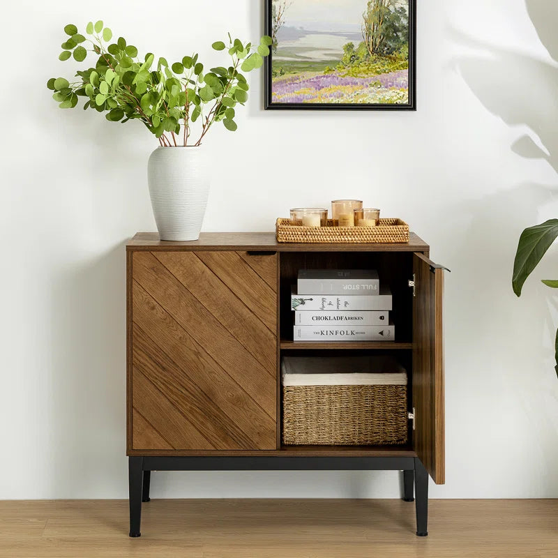 Paschall 30.7 Inch Tall 2-Door Rustic Herringbone Cabinet
