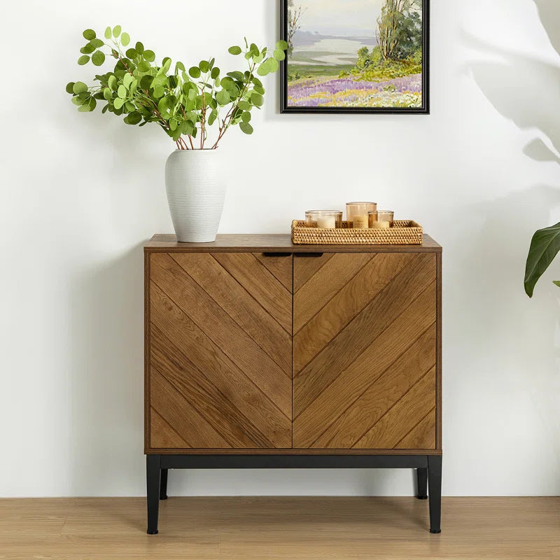 Paschall 30.7 Inch Tall 2-Door Rustic Herringbone Cabinet