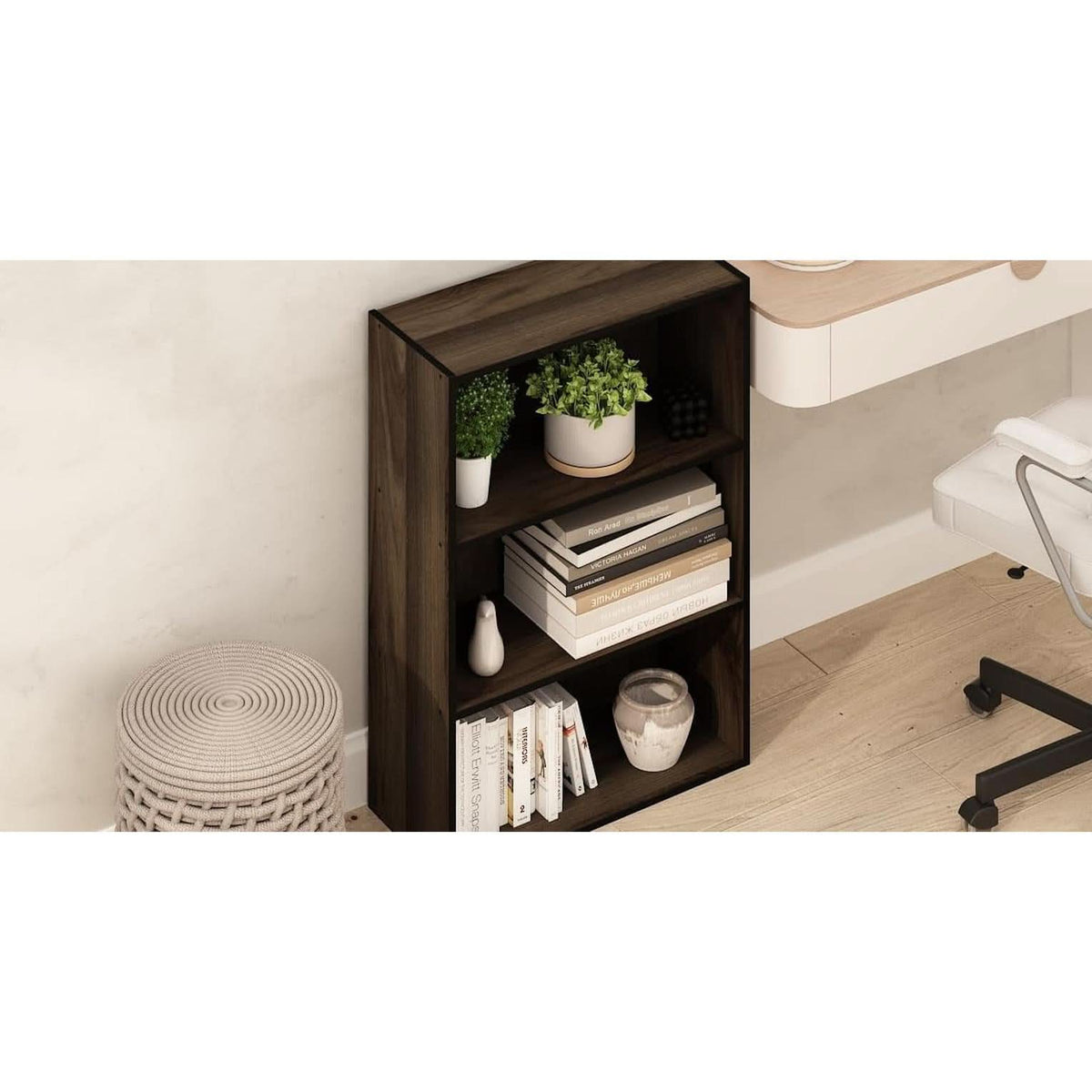 Pasir 3-Tier Open Shelf Bookcase Columbia Walnut Finish