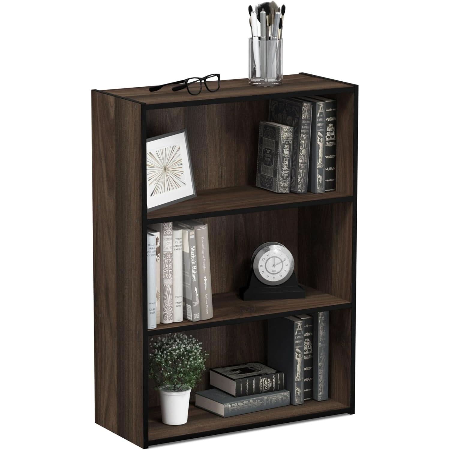 Pasir 3-Tier Open Shelf Bookcase Columbia Walnut Finish