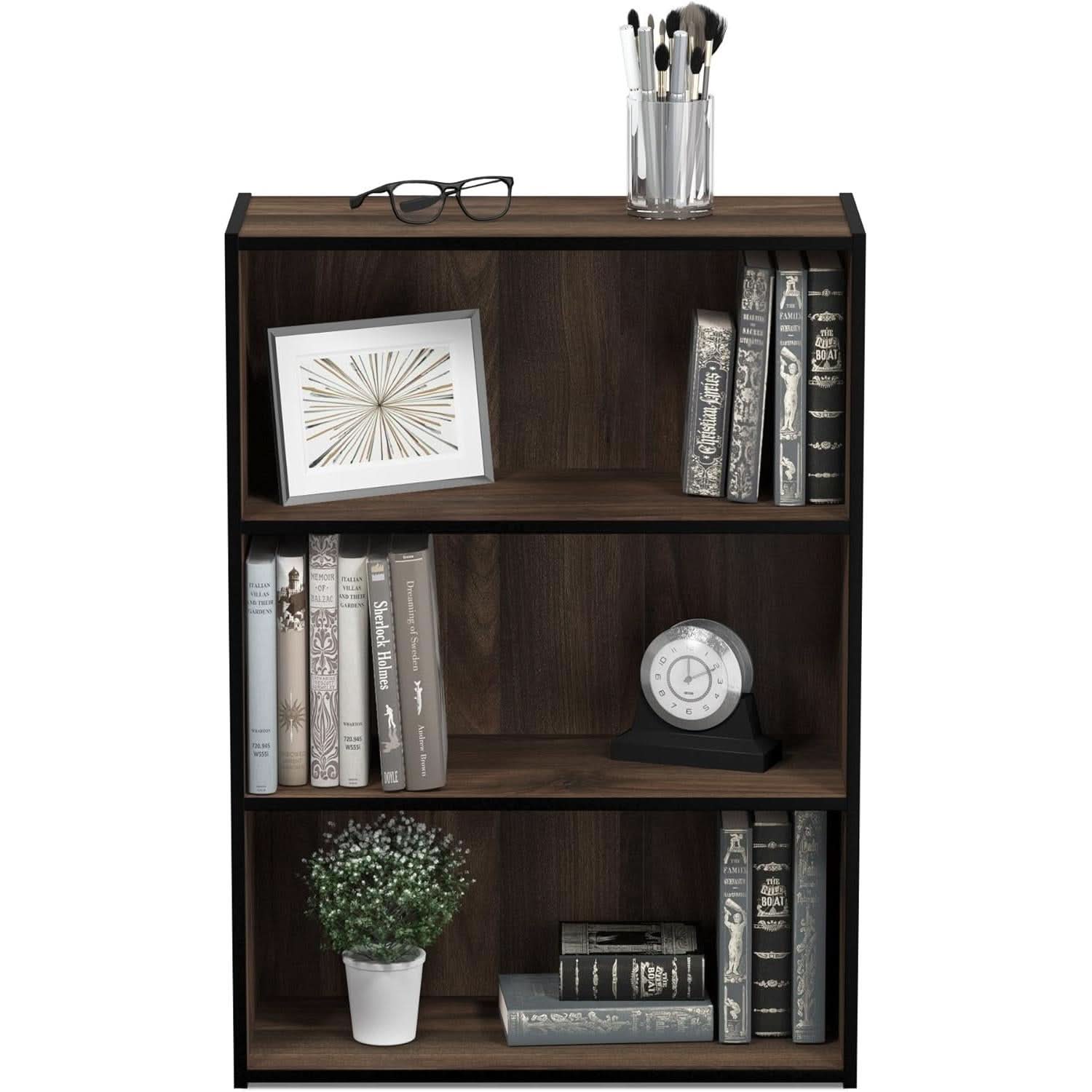 Pasir 3-Tier Open Shelf Bookcase Columbia Walnut Finish