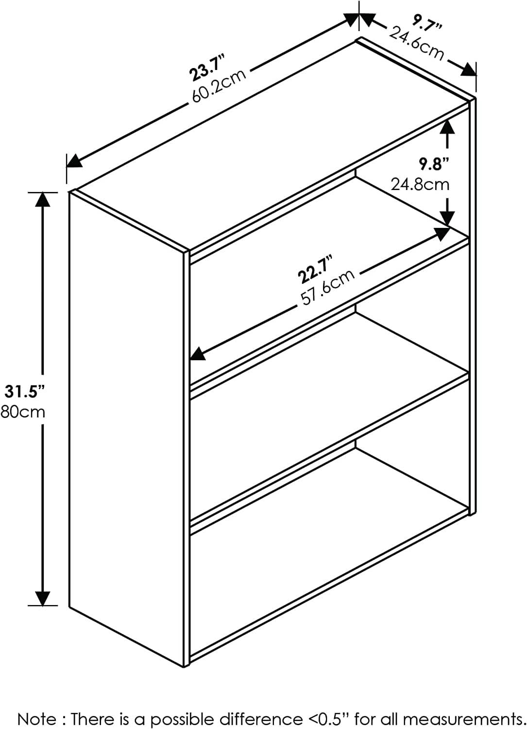 Pasir 3 Tier Open Shelf Bookcase Dark Espresso 31 Inch
