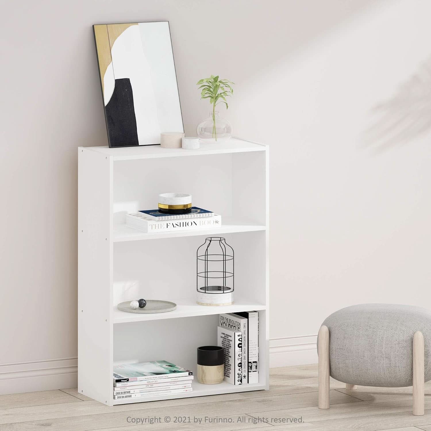 Pasir 3-Tier Open Shelf Bookcase White 31.5 Inch High