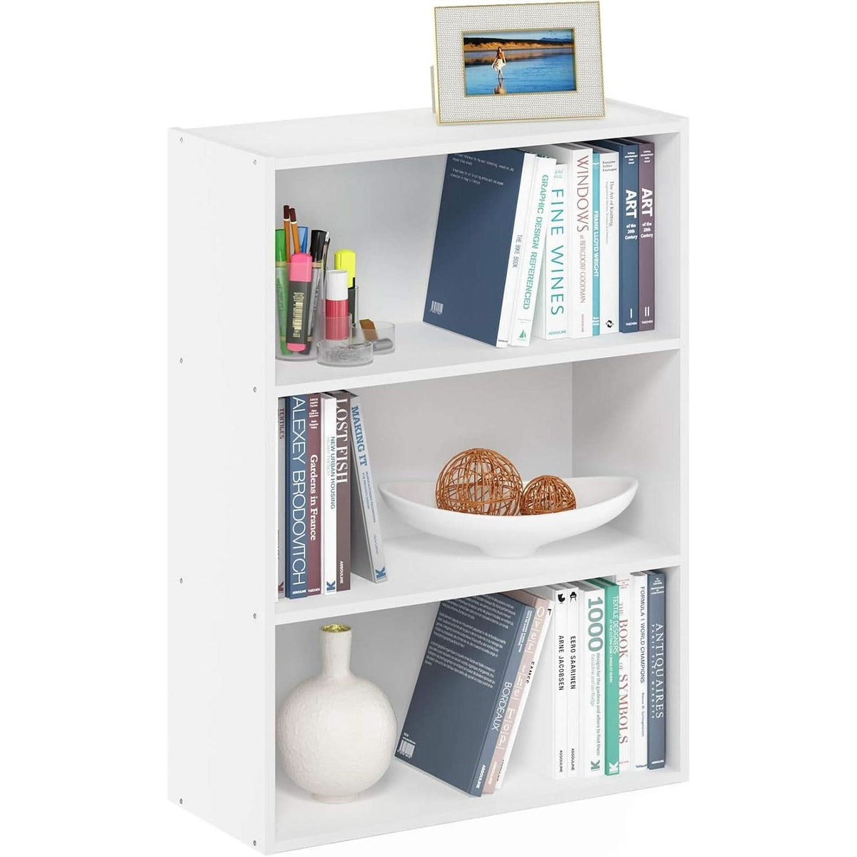 Pasir 3-Tier Open Shelf Bookcase White 31.5 Inch High